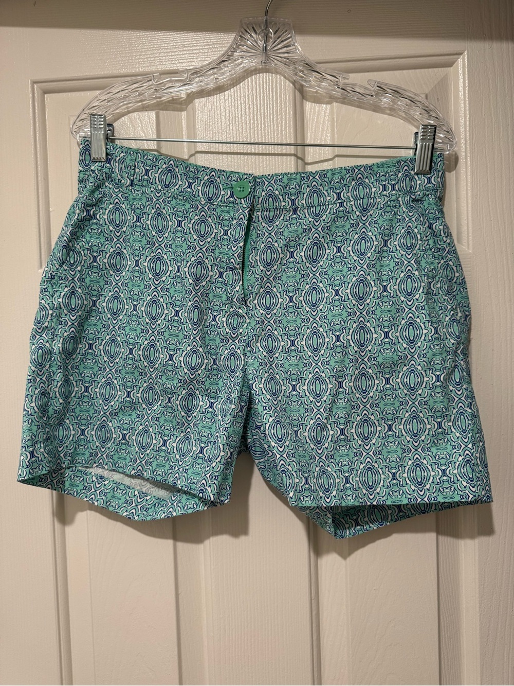 Caribbean Joe Teal Patterned Women’s Flat Front Shorts M